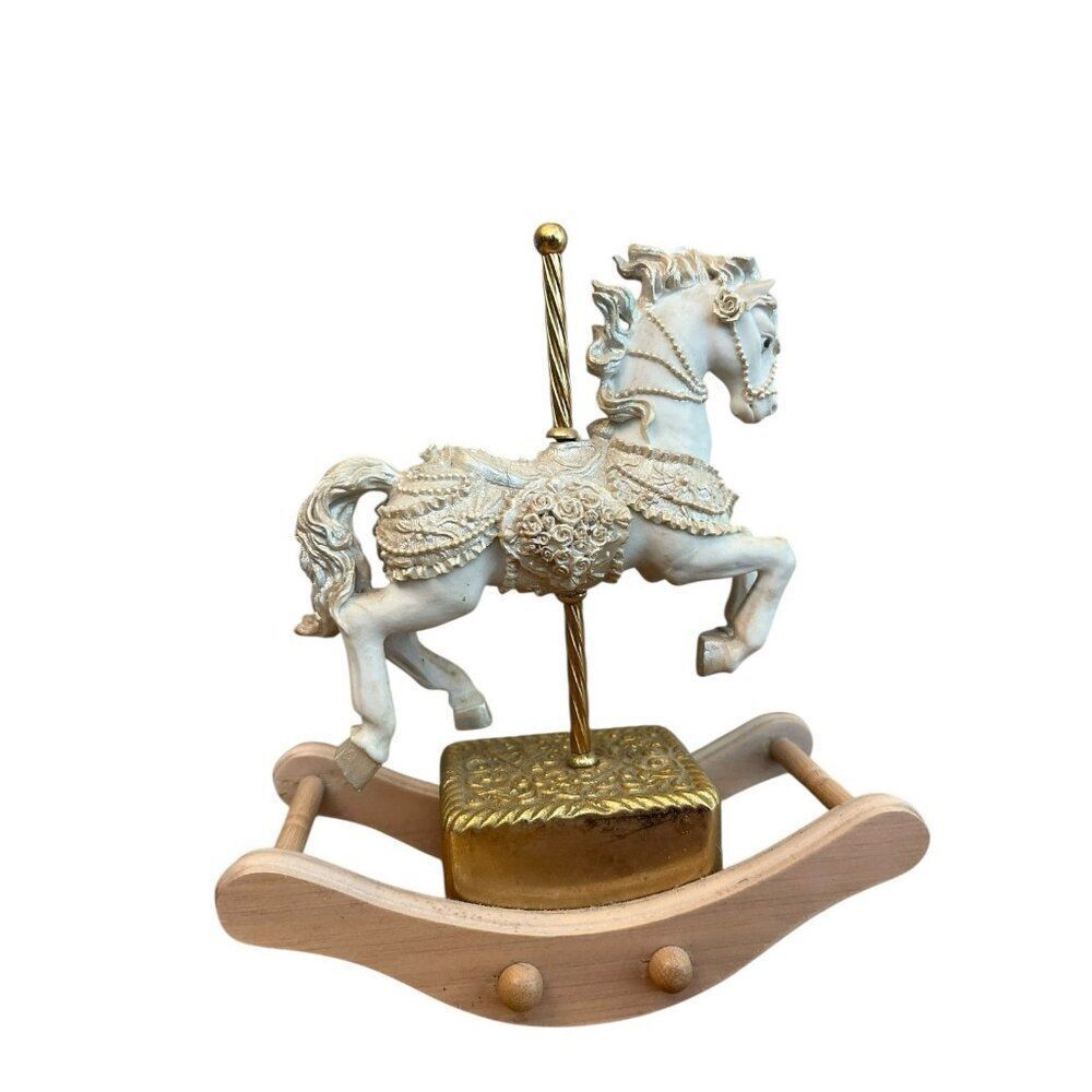 San Francisco Music Box Co Wind Up Rocking Carousel Horse Floral Heart Musical